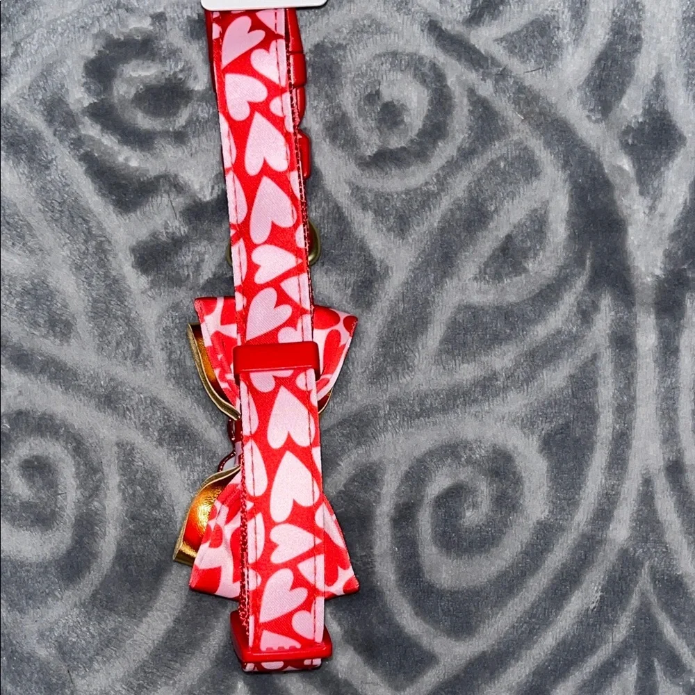 Dog Collar Red with Pink Hearts and Gold Embellished Bow by Top Paw NWT